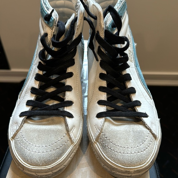 Golden goose white turquoise pink and silver glitter sneakers